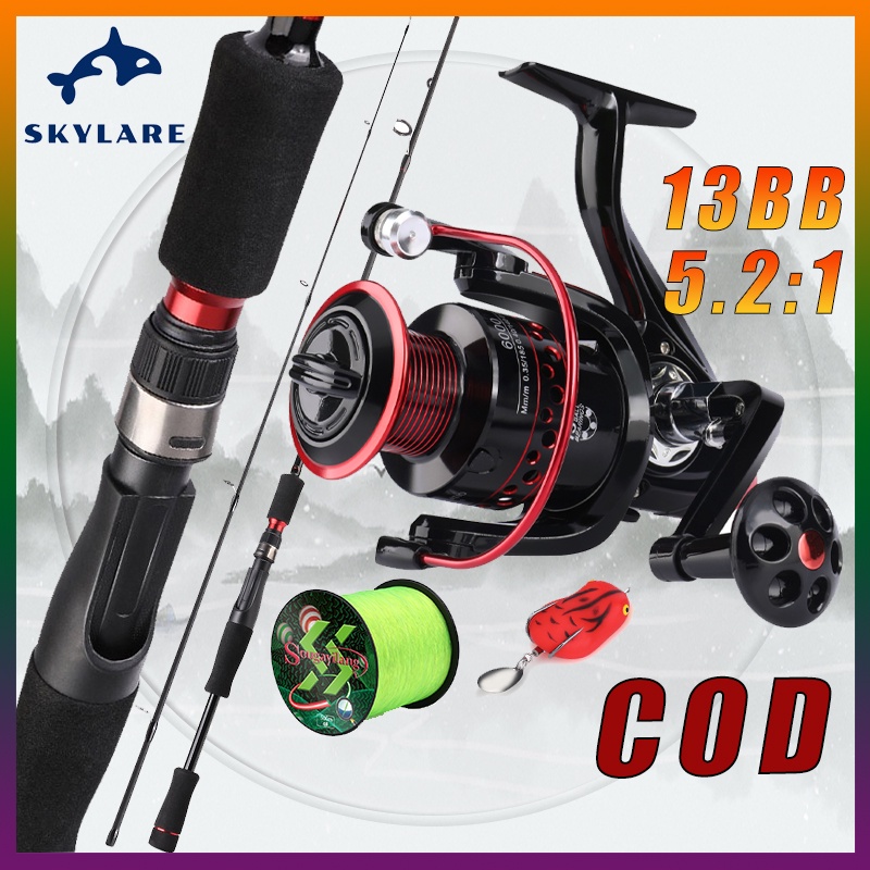 Bộ cần câu máy 2 khúc đặc ruột，Cần câu sợi carbon，13BB máy câu cá,tỷ lệ quay 5.2: 1