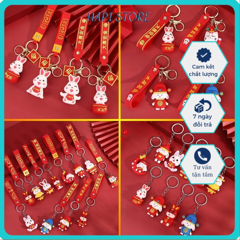 Móc khóa Mèo Thần Tài, Thỏ May Mắn Tết 2023 dễ thương cute móc treo chìa khoá xe máy Hình Mèo Thần Tài may mắn tài lộc