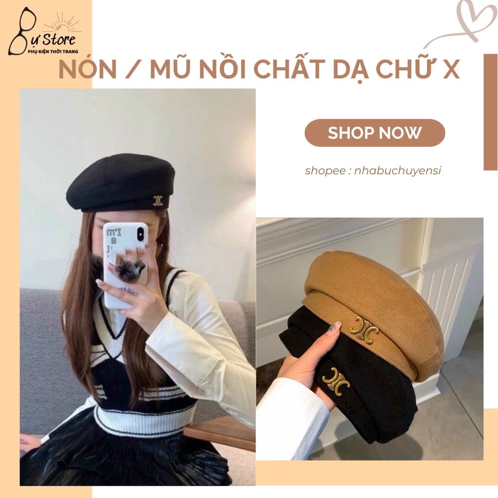 Mũ nồi nữ Hàn Quốc chữ x, nón beret vải nhung phong cách Hàn Quốc thumbnail