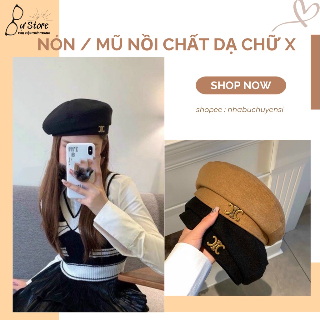 Mũ nồi nữ Hàn Quốc chữ x, nón beret vải nhung phong cách Hàn Quốc - Bự Store