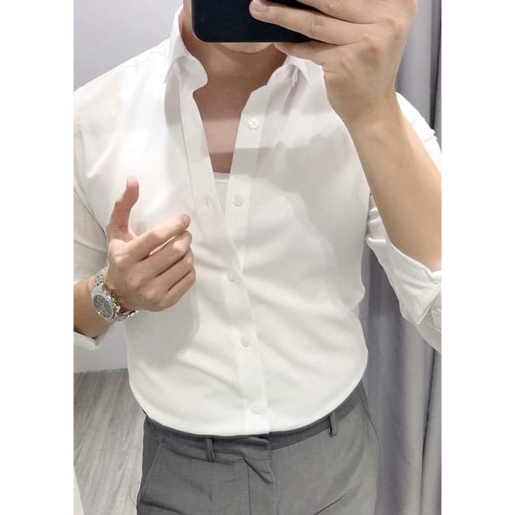 Áo sơ mi dài tay nam vải lụa thái mềm mại kiểu dáng đẹp phong cách hàn quốc giá rẻ chất lượng