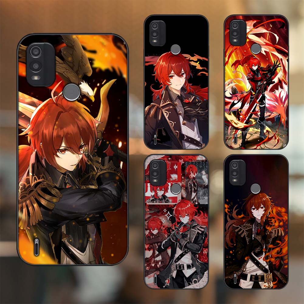 Ốp lưng Nokia C21 Plus viền đen in hình Diluc Genshin Impact