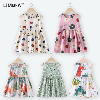 LJMOFA Đầm Công Chúa Không Tay In Họa Tiết Hoa Cho Bé Gái 2-8 Tuổi D231