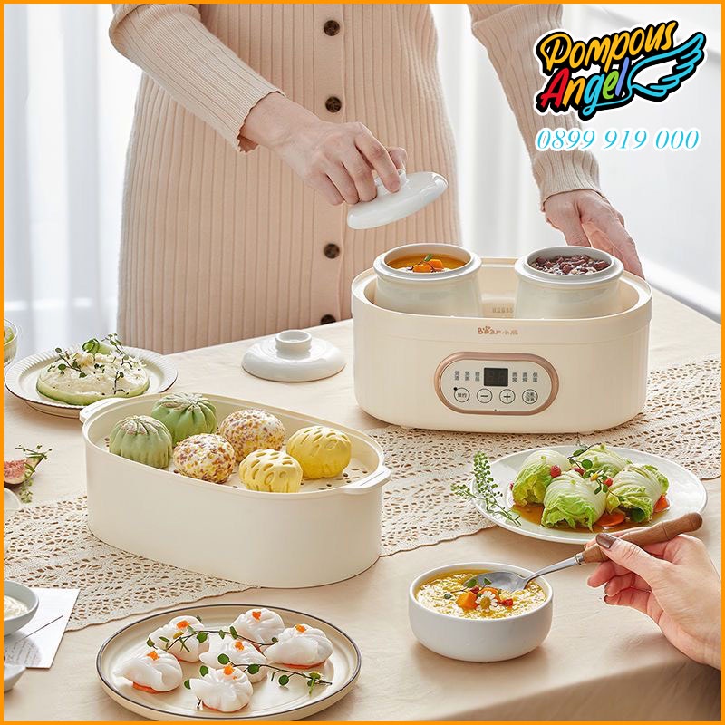 Nồi nấu chậm hầm cháo chưng yến cho bé BEAR DDZ-C10V1 dung tích 1L màu trắng kem