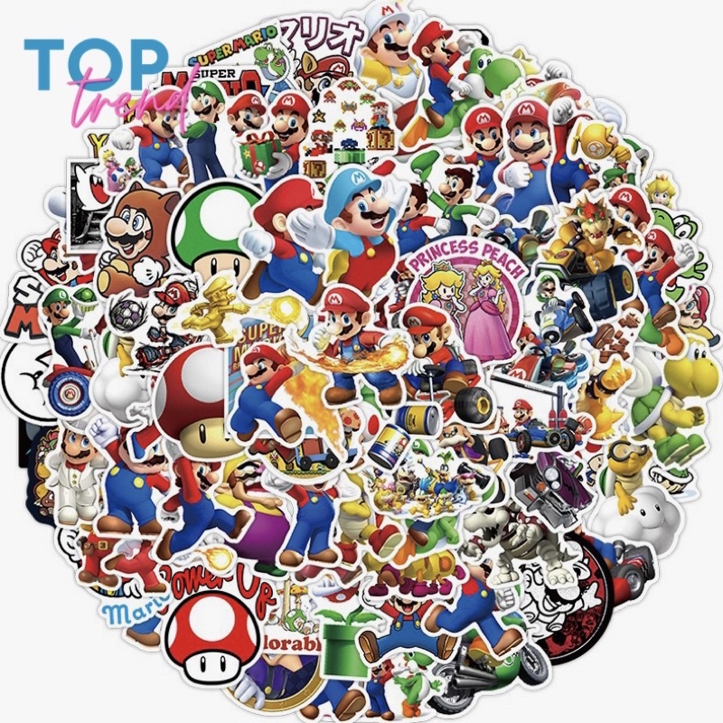 Sticker cute SET 100 TẤM Mario hình dán mũ bảo hiểm, trang trí sổ, dán xe, laptop giá rẻ, chống thấm nước - TOP TREND
