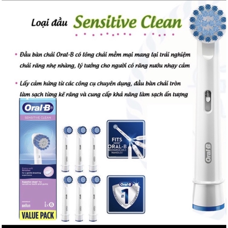 Sensitive set 2,3,4,6 đầu bàn chải Sensitive chính hãng Oral B