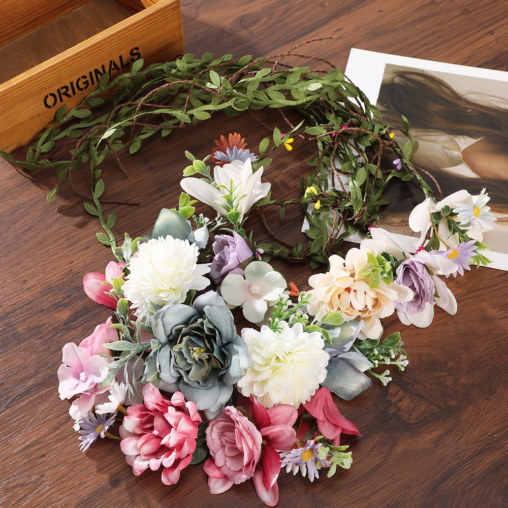 Vòng Hoa Giả Phối Tua Rua Cài Tóc Thời Trang Cho Cô Dâu