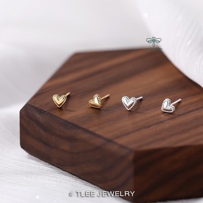 Khuyên tai bạc TLEE trái tim mini viền hạt cách điệu xinh xắn TLEE JEWELRY B0378