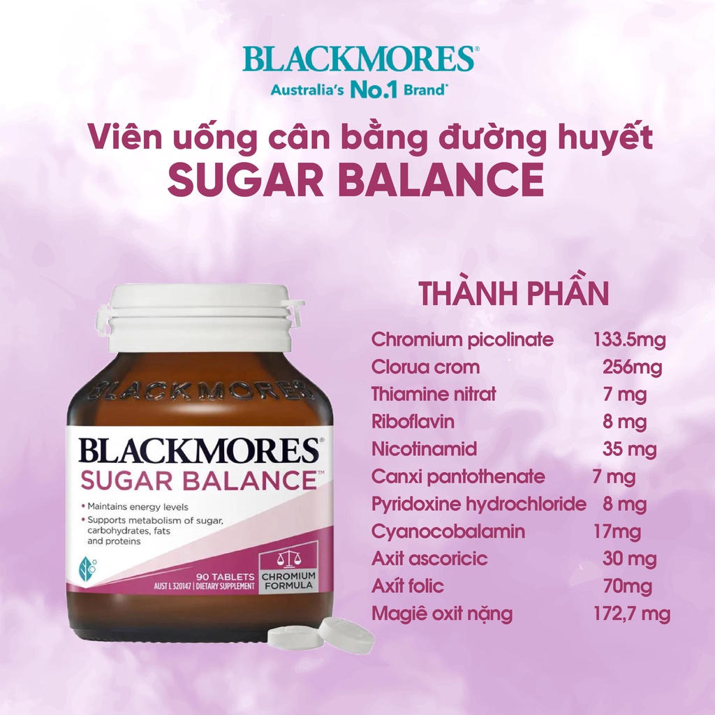 Viên uống cân bằng đường huyết dành cho người tiểu đường Sugar Balance Blackmores Úc 90 viên