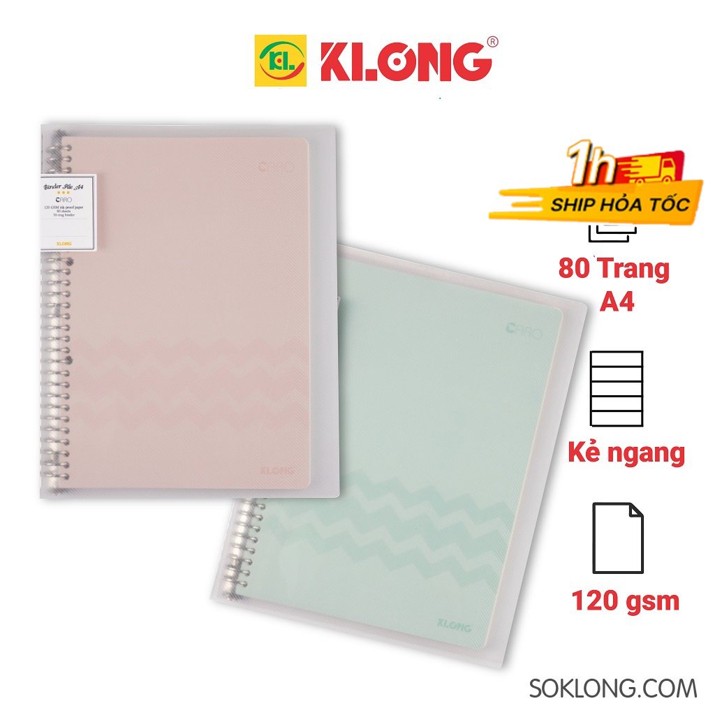 Sổ còng sắt A4 30 lỗ chấu 80 tờ Caro 5x5 VPPKLONG, binder dễ frefill giấy Klong MS 540