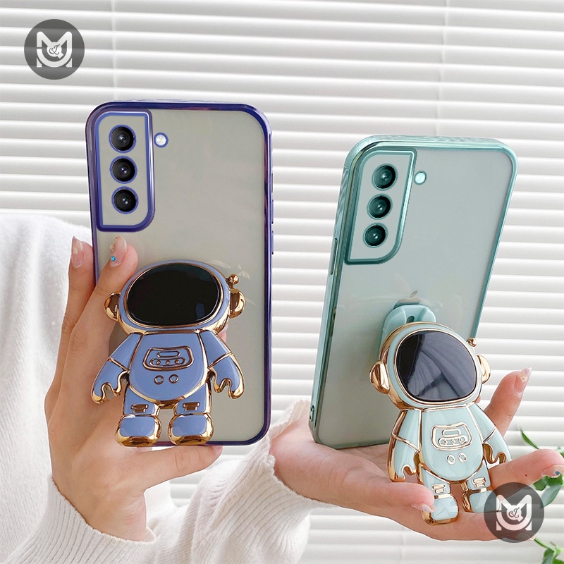 Ốp Điện Thoại Trong Suốt Mạ Điện Hình Phi Hành Gia Có Chân Đế Bảo Vệ Camera Cho Samsung S20 S21 S22 S23 Plus Ultra S21FE
