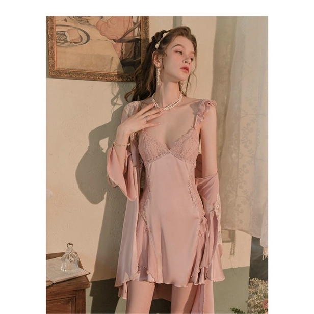 ♥️Hàng QC♥️Sét váy ngủ kèm áo choàng lụa phối ren sexy_Thanhhien997_lụa satin cao cấp, hàng xịn 760.