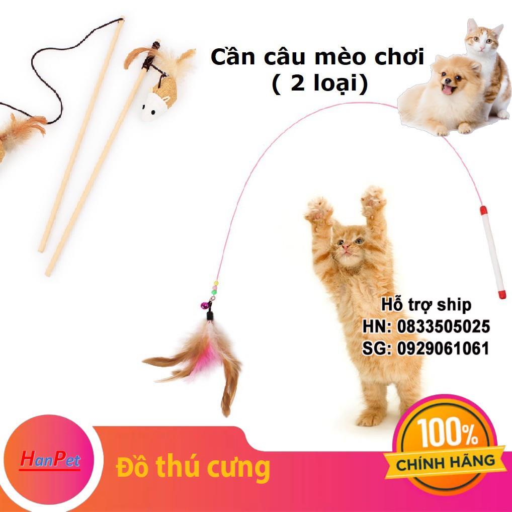 Hanpet.GV- Cần Câu mèo (cán gỗ chuột thừng) đồ chơi cho mèo đùa nghịch