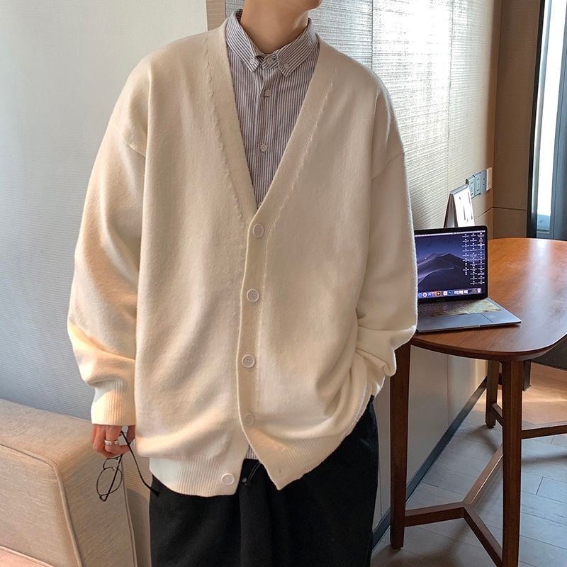 Áo Khoác Cardigan Dệt Kim Dáng Rộng Thời Trang Mùa Thu Hàn Quốc Cho Nam Giới