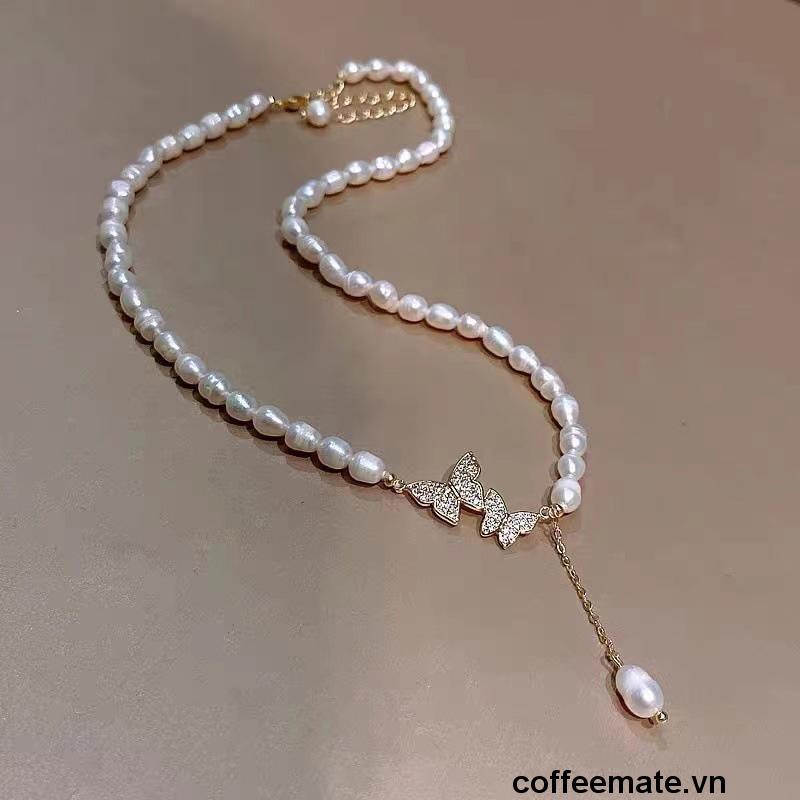【coffeemate】⚡ Vòng cổ choker hình bướm đính ngọc trai giả thời trang hàn quốc cao cấp sang trọng
