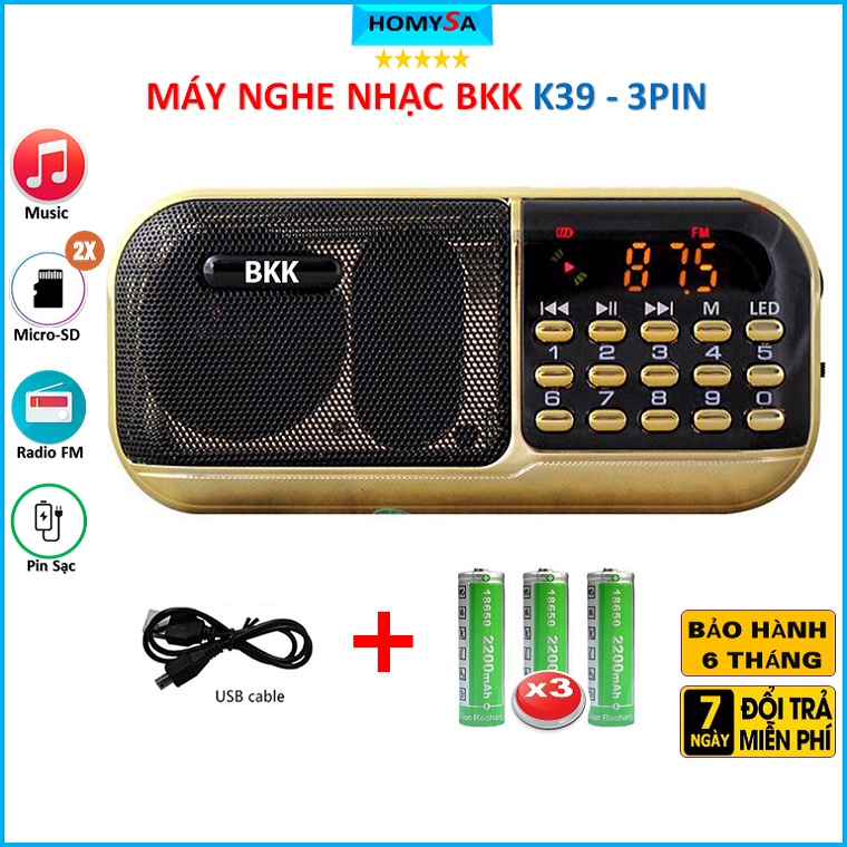 Máy nghe pháp BKK K39 - Loa pháp thoại mini đa năng nghe nhạc kinh phật đài FM - Loại 3 pin - đèn pin - thẻ nhớ - 3W