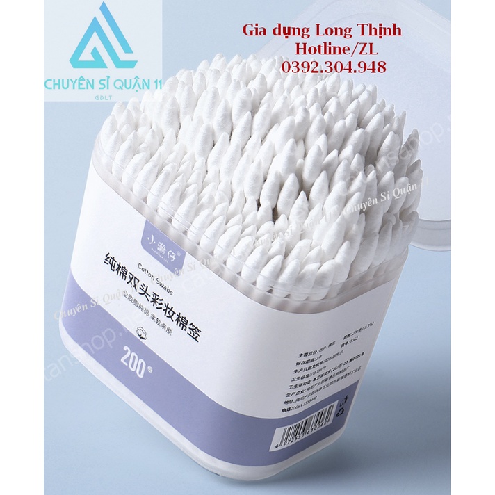 Hộp 200 tăm bông 2 đầu vệ sinh tai, mũi - kháng khuẩn, mềm mịn