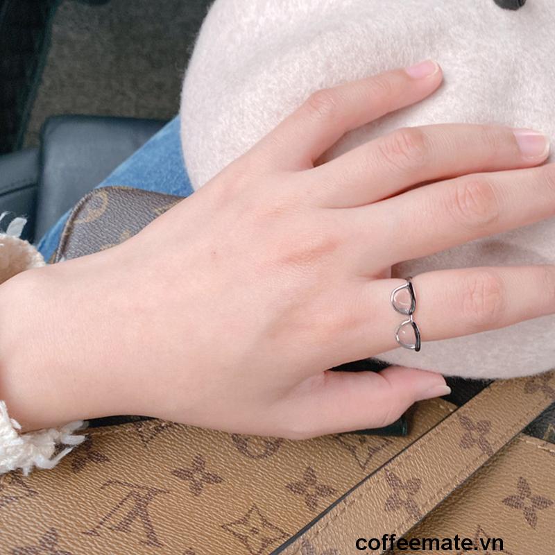 【coffeemate】⚡ Nhẫn Đeo Tay Mặt Hình Mắt Kính Dễ Thương Thời Trang Nhật Hàn