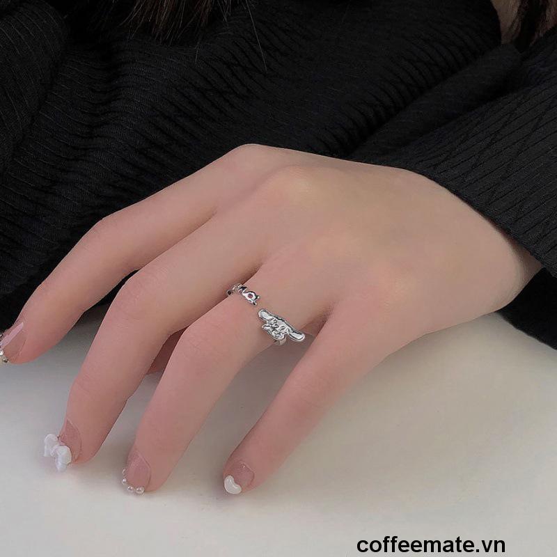 【coffeemate】⚡ Nhẫn đôi hở họa tiết Cinnamoroll hoạt hình dễ thương phong cách Hàn Quốc cho nữ
