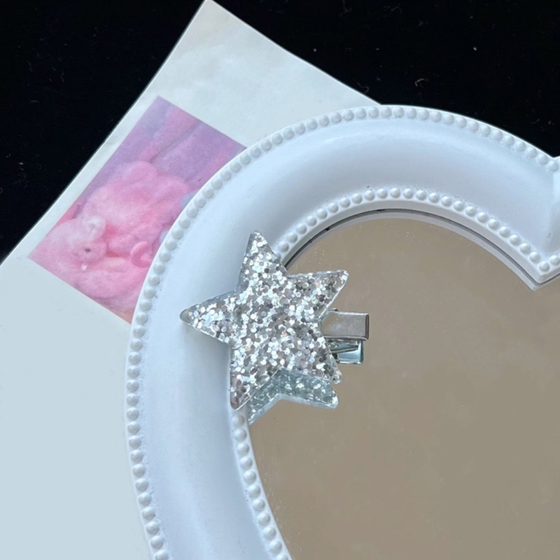 Kẹp Tóc Hình Ngôi Sao / Trái Tim Đính Kim Sa Chống Trượt Dễ Thương Cho Nữ