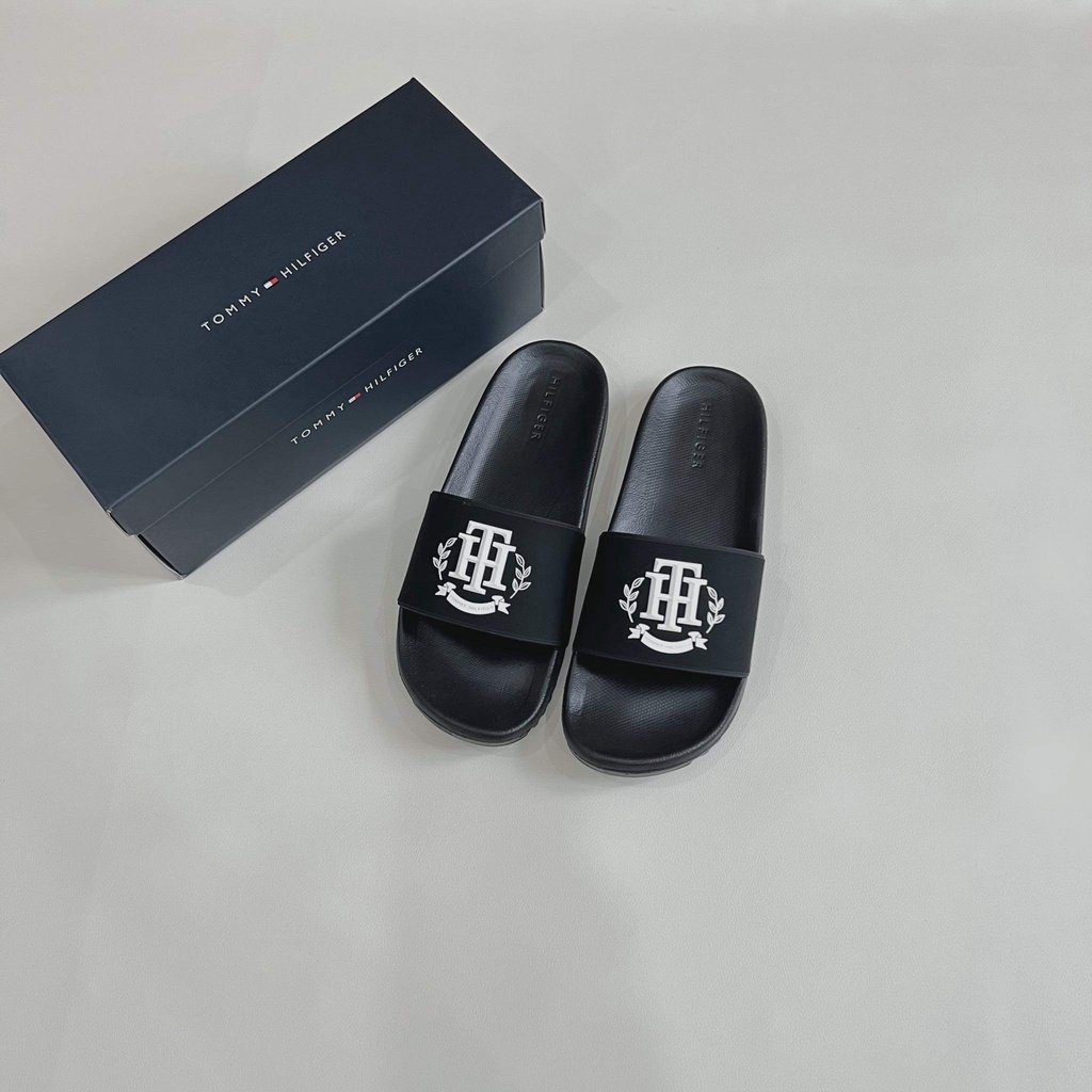 Dép quai ngang Tommy Hilfiger RAMOS BLACK Đen Fullbox | PiuPiu Authentic