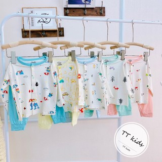 Bộ dài tay thun lạnh avaler cúc giữa áo trắng quần màu cho bé