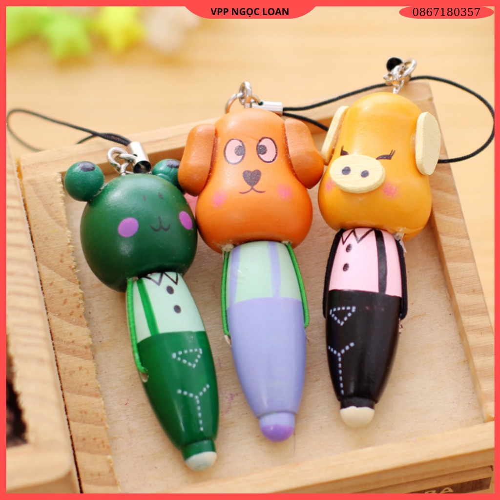 [SALE]Bút Bi Móc Khóa Vỏ gỗ Hình Động Vật đáng yêu_ Quà tặng cho bé