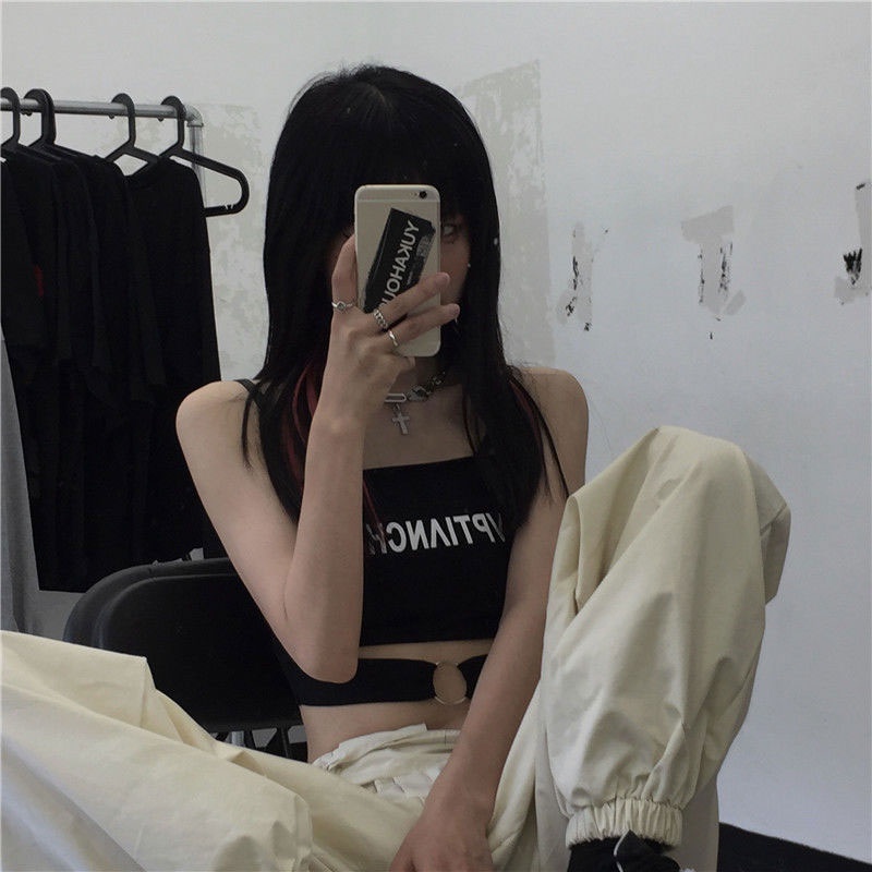 Áo hai dây XINLANYASHE ôm dáng in chữ đơn giản phong cách Hàn Quốc mới cho nữ