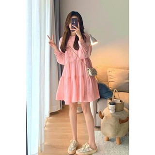 Đầm váy nữ sơ mi tay dài siêu dễ thương