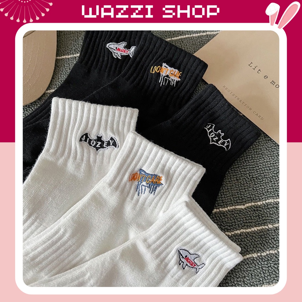Tất Vớ Cổ Thấp Ngắn Thêu, Nam Nữ Unisex thể thao cao cấp [WAZZI.SHOP]
