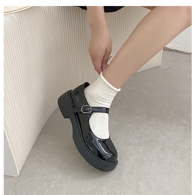 Giày nữ đế cao 3p phong cách hàn quốc, giày búp bê lolita dây cài chất liệu mềm mại