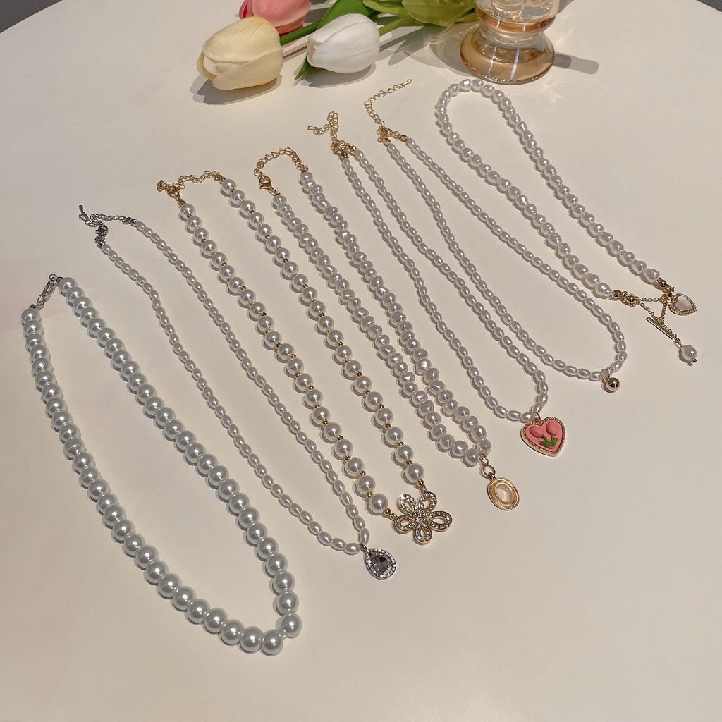 Vòng cổ Mặt Hoa Tulip Đính Ngọc Trai Nhân Tạo Thời Trang