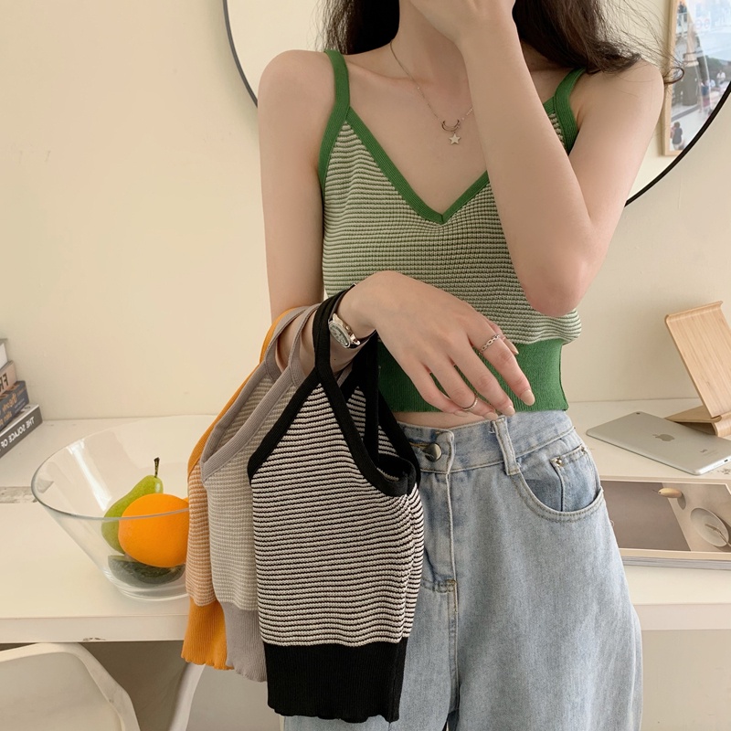 ZHELIHANGFEI Áo Dệt Kim Hai Dây Không Tay Lưng Cao Kiểu Dáng Ngọt Ngào Quyến Rũ