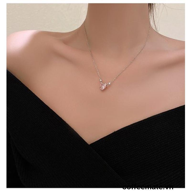 【coffeemate】⚡Vòng cổ Mặt Trái Tim Đính Đá Zircon Hồng Phong Cách Hàn Quốc