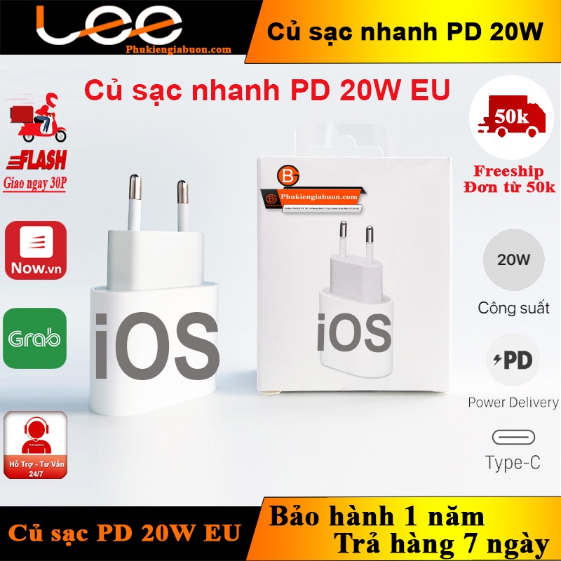 Củ Sạc Nhanh PD 20W USB-C EU/VN Chân Tròn Full Box (BH 12 Tháng)