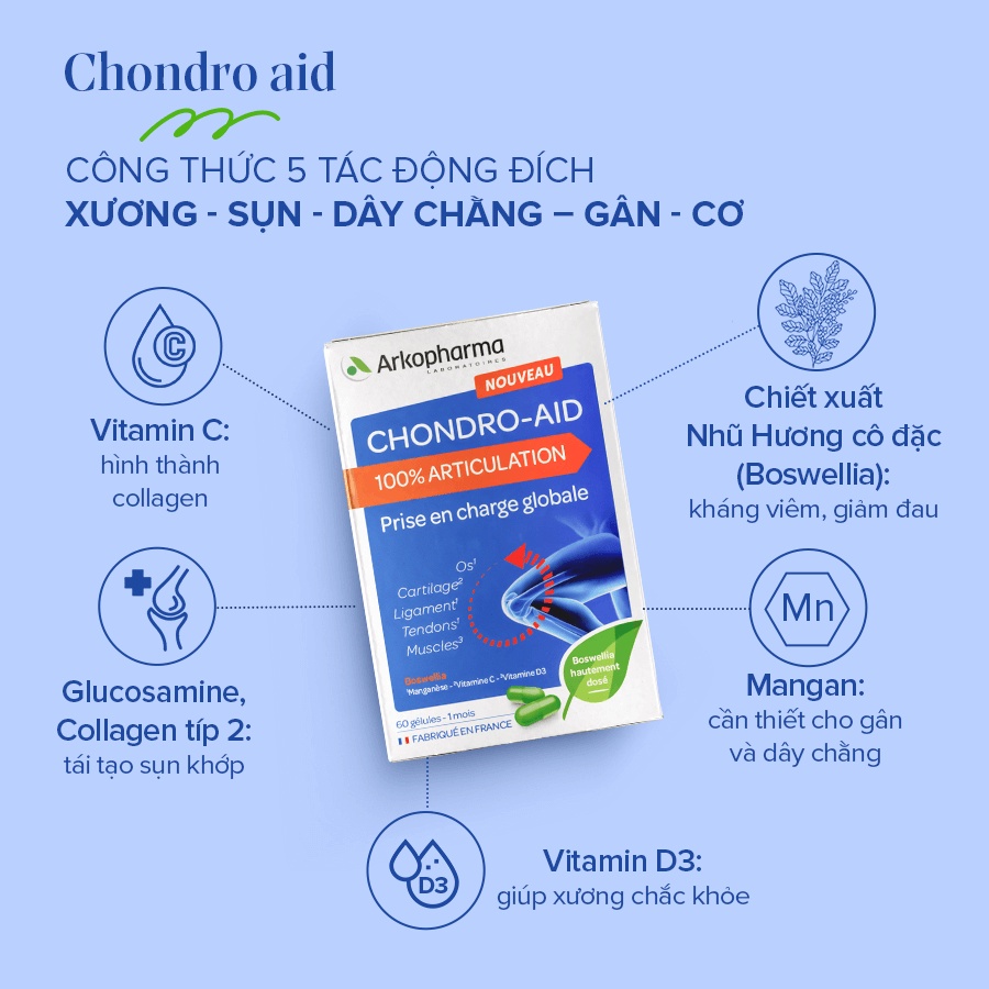 Viên uống Arkopharma Chondro-Aid 100% Articulation hỗ trợ chắc khỏe hệ xương khớp (60 viên/120 viên)