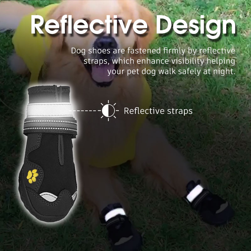 HamshMoc Bộ 4 Giày Bốt Bảo Vệ Chân Chống Trượt Chống Thấm Nước Màu Phản Quang Thoải Mái Khi Đi Ngoài Trời Cho Thú Cưng Cỡ Vừa Và Lớn