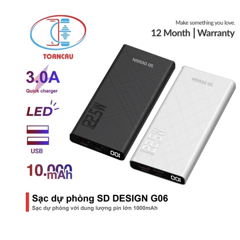 Sạc dự phòng 22,5W SD DESIGN G06 dung lượng 10.000 mAh dùng được cho mọi điện thoại