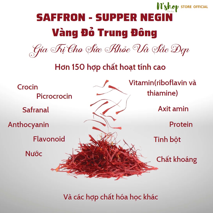 Nhị hoa nghệ tây Saffron chính hãng Bahraman Dubai giúp an thần ngủ ngon N'shop Trà hoa AD01