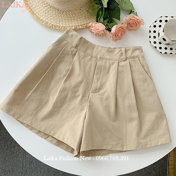 Quần đùi nữ vải đũi cạp chun sau ống rộng khóa trước dáng xòe váy - Quần short nữ lưng thun mặc ở nhà biển mùa hè mát