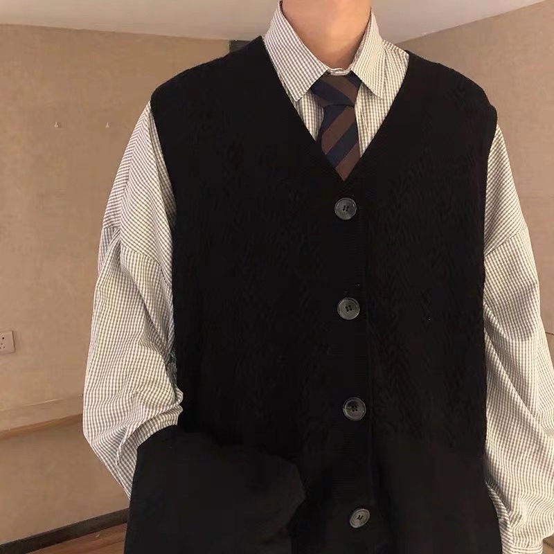 Áo Khoác cardigan Dệt Kim Không Tay Màu Đen Thoải Mái Xu Hướng m 1.6 Cho Cặp Đôi