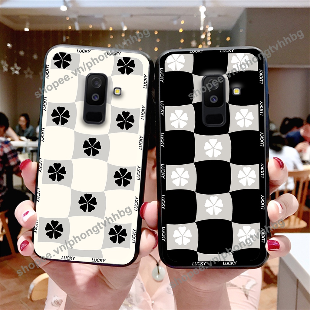 Ốp lưng Samsung J8 caro mẫu hoa trắng đen cực đẹp cute giá rẻ