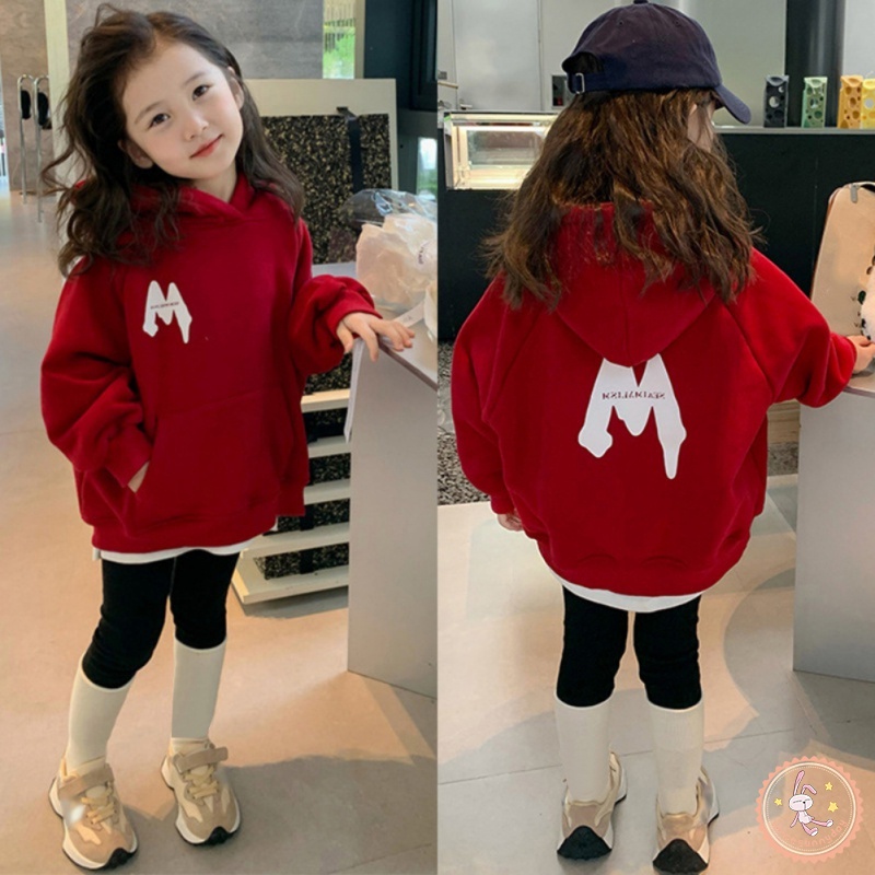 Áo Hoodie Thu Đông Tay Dài In Chữ Đơn Giản Dễ Thương Phong Cách Hàn Quốc Cho Bé Gái