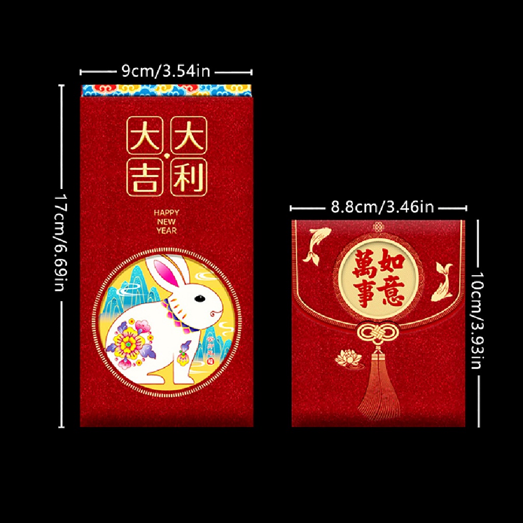Set 6 Bao Lì Xì Đỏ Hình Chú Thỏ May Mắn Cho Năm Mới 2023