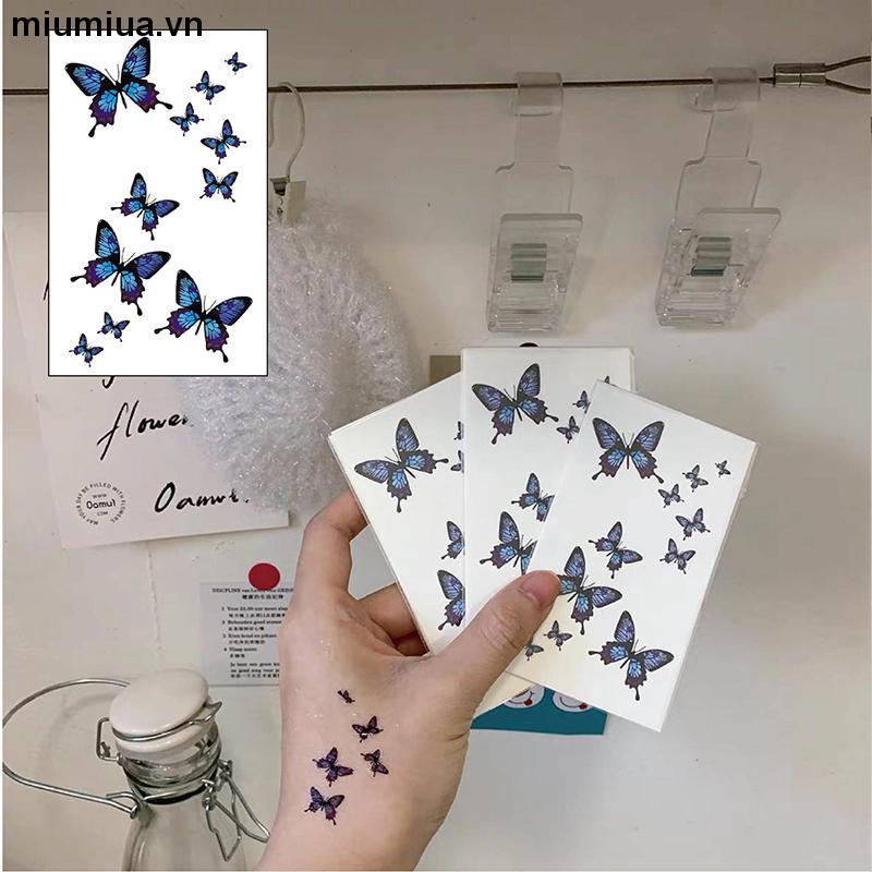 miumiuaHình Xăm Dán Tạm Thời Kháng Nước Lâu Trôi Họa Tiết Bướm Xanh Dương Dễ Thương Phong Cách Hàn Quốc