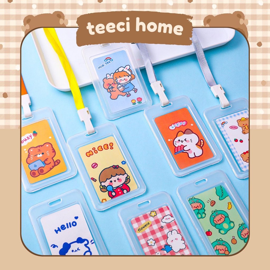 <Video Review> Dây Vỏ Nhựa Kèm Bao Đựng Thẻ Đeo Bảng Tên Dọc Học Sinh Sinh Viên In Hình Gấu Thỏ Nhiều Chủ Đề D144