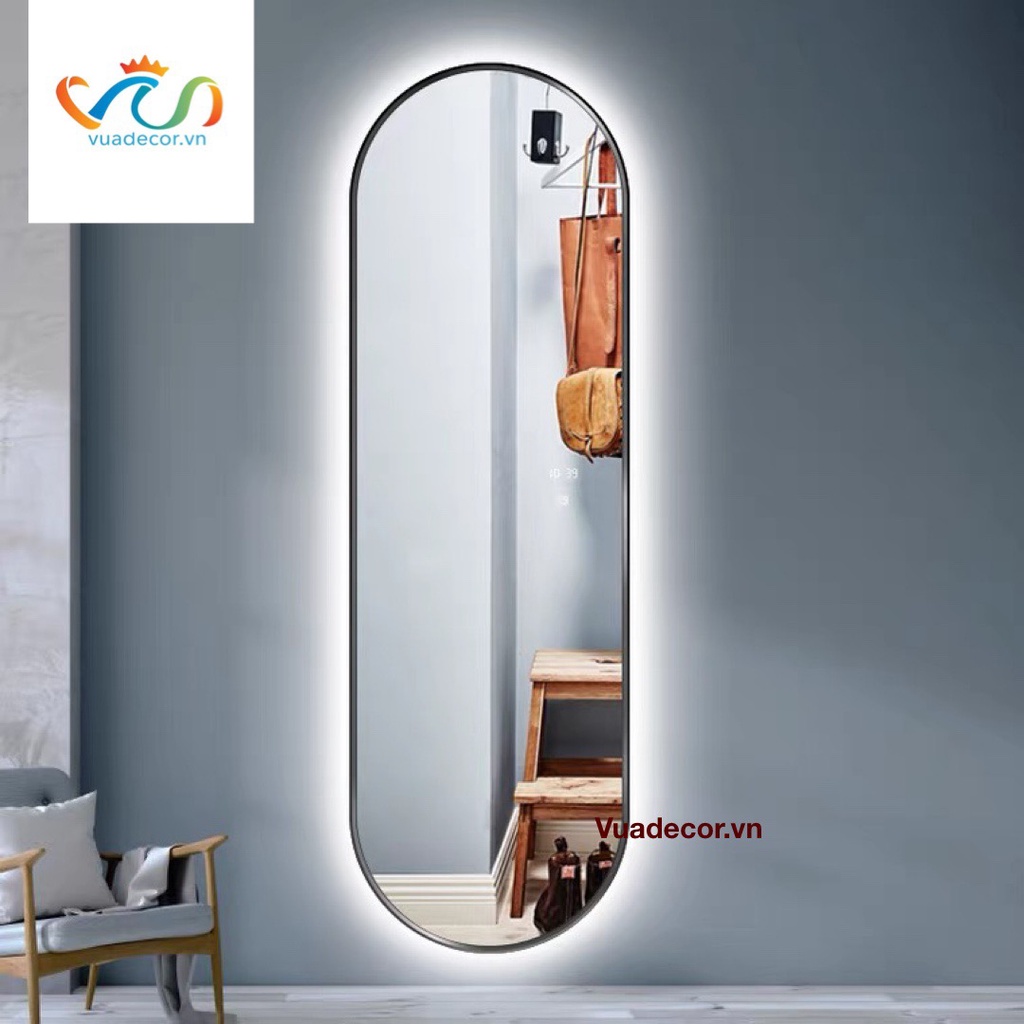(FREESHIP) Gương toàn thân Oval viền nhôm led cảm ứng hắt cao cấp VUADECOR kích thước theo yêu cầu