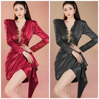 ĐẦM BODY TAY DÀI BÈO XẾP LY ĐÍNH KIM GÀI NGỰC ảnh thật