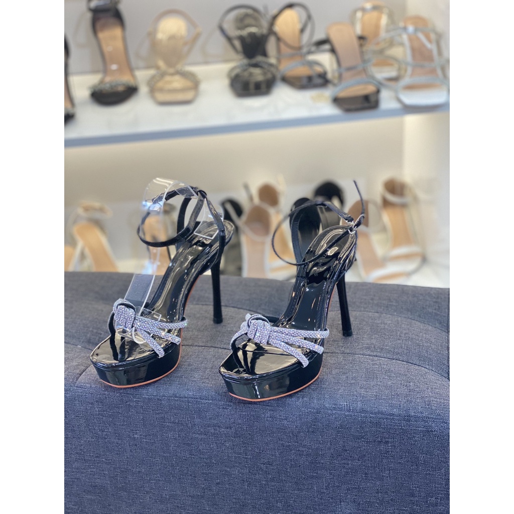 Giày đúp cao gót nữ gót nhọn 12p quai ngang đính đá, hoa hậu đúp cao gót quai đính đá thắt nơ kiểu mới HD33