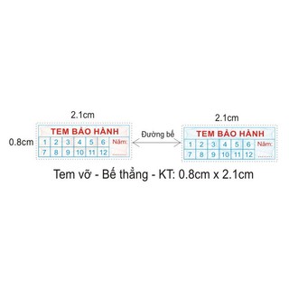 68k/600 Tem vỡ, Tem bảo Hành, Hình Chữ Nhật, kt 0.8x2.1cm, In + Bế Sẵn, Tem Niêm Phong Hàng Hóa